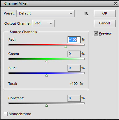 channel mixer adjustment layer
