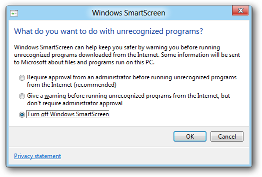  turn off smartscreen filter windows 8